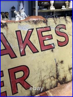 X-L 19thC Original automobile Cummins Brakes On Heater Enamel Sign VTG 202x49cm