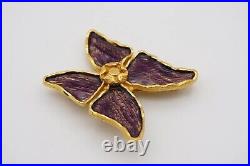 Yves Saint Laurent YSL Vintage 1980s Large Purple Enamel Butterfly Brooch, Gold